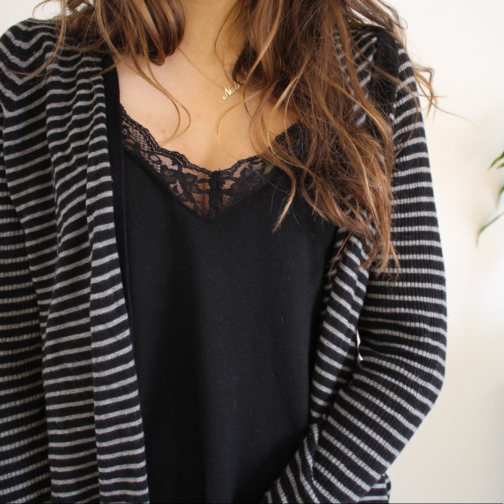 Forever 21 Gray & Black Striped Cardigan